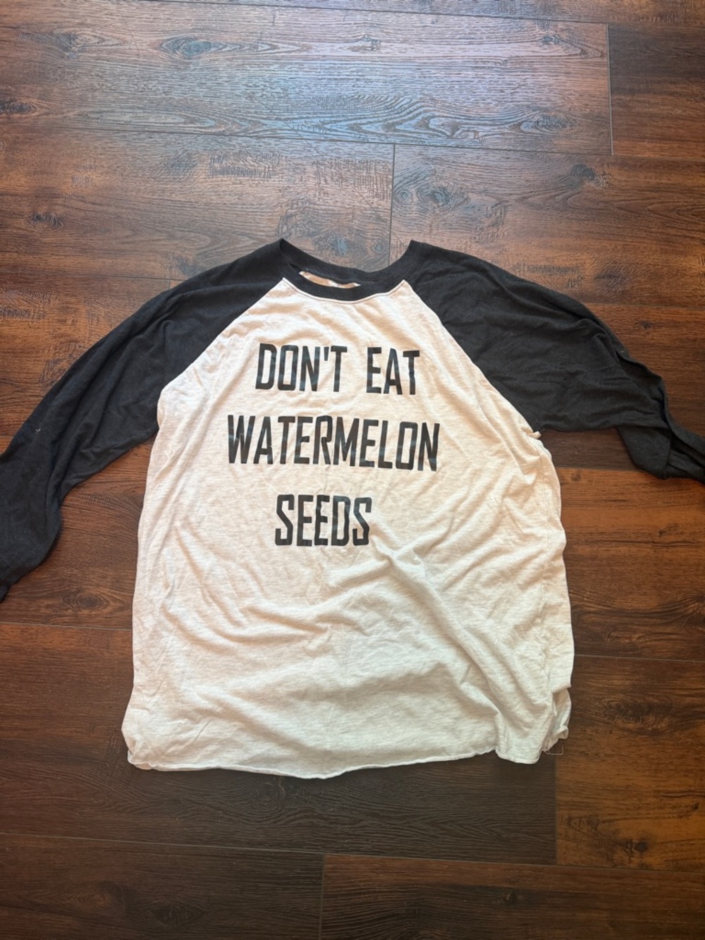 Graphic Raglan Tee "Don't Eat Watermelon Seeds" - Black & White